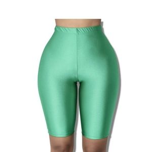 Festival Shiny Teal Biker Shorts